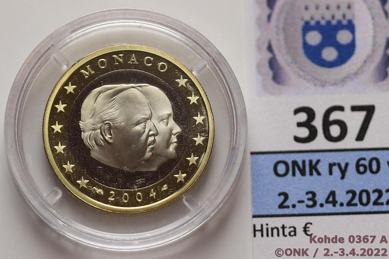 k-0367-a.jpg - Kohde 367 (kuva 1/2), lhthinta: 25 € / myyntihinta: 25 € 1 € 2004 Monaco, Proof, kapseli, kunto: 9