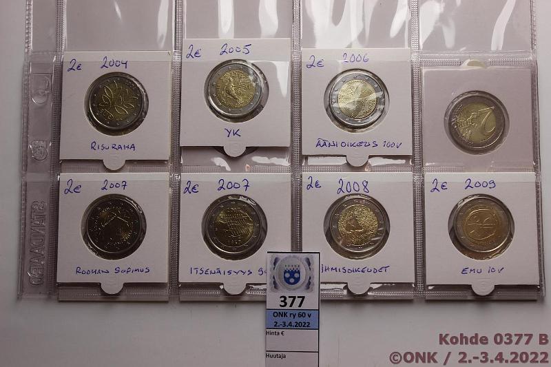 k-0377-b.jpg - Kohde 377 (kuva 2/2), lhthinta: 65 € / myyntihinta: 65 € 2 € erikoislynti 2004-14 (15) Suomi 2004 (risuraha), -05, -06, -07(2 eril.), -08, -09(2 eril.), -10, -11, -12(2 eril.), 13(2 eril.), -14 Jansson. Kansiolehdell taskuissa, kunto: 9