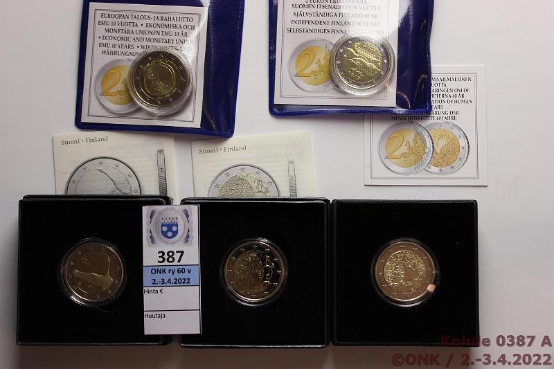 k-0387-a.jpg - Kohde 387, lhthinta: 18 € / myyntihinta: 18 € 2 € erikoislynti 2007-11 (5) Proof, Suomi. 2007 Itsenisyys, -08 Ihmisoikeudet, -09 EMU, -10 Suomen raha, -11 Suomen pankki. Kotelot, tod, kunto: 10