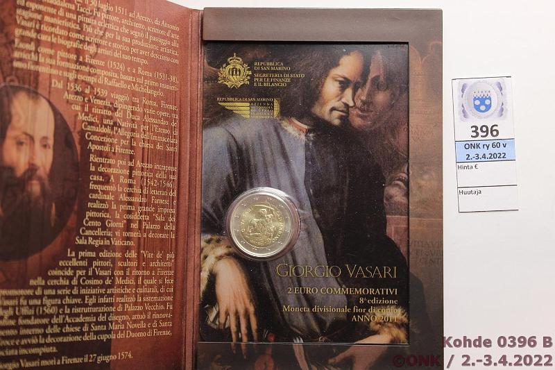 k-0396-b.jpg - Kohde 396 (kuva 2/2), lhthinta: 10 € / myyntihinta: 23 € 2 € erikoislynti 2011 San Marino, Giorgio Vasari 500 v, kansio, kunto: 9