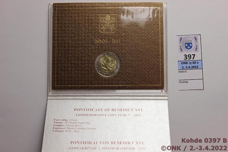 k-0397-b.jpg - Kohde 397 (kuva 2/2), lhthinta: 15 € / myyntihinta: 19 € 2 € erikoislynti 2011 Vatikaani, 26. maailman nuorten piv Madridissa, kansio, kunto: 9