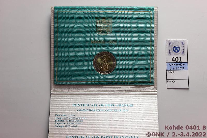 k-0401-b.jpg - Kohde 401 (kuva 2/2), lhthinta: 15 € / myyntihinta: 15 € 2 € erikoislynti 2013 Vatikaani, 28. maailman nuorten piv Riossa, kansio, kunto: 9