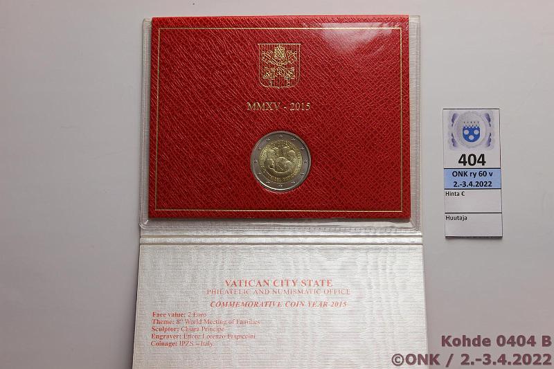 k-0404-b.jpg - Kohde 404 (kuva 2/2), lhthinta: 15 € / myyntihinta: 15 € 2 € erikoislynti 2015 Vatikaani, 8. maailman perhetapaaminen Philadelphiassa, kansio, kunto: 9
