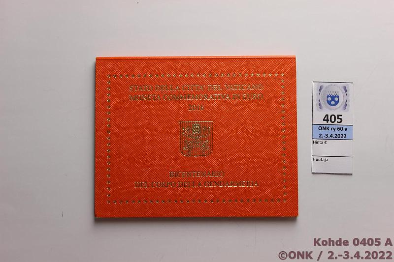 k-0405-a.jpg - Kohde 405 (kuva 1/2), lhthinta: 15 € / myyntihinta: 19 € 2 € erikoislynti 2016 Vatikaani, Santarmit 200 v, kansio, kunto: 9