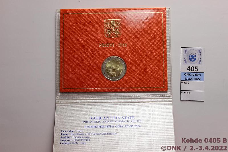 k-0405-b.jpg - Kohde 405 (kuva 2/2), lhthinta: 15 € / myyntihinta: 19 € 2 € erikoislynti 2016 Vatikaani, Santarmit 200 v, kansio, kunto: 9