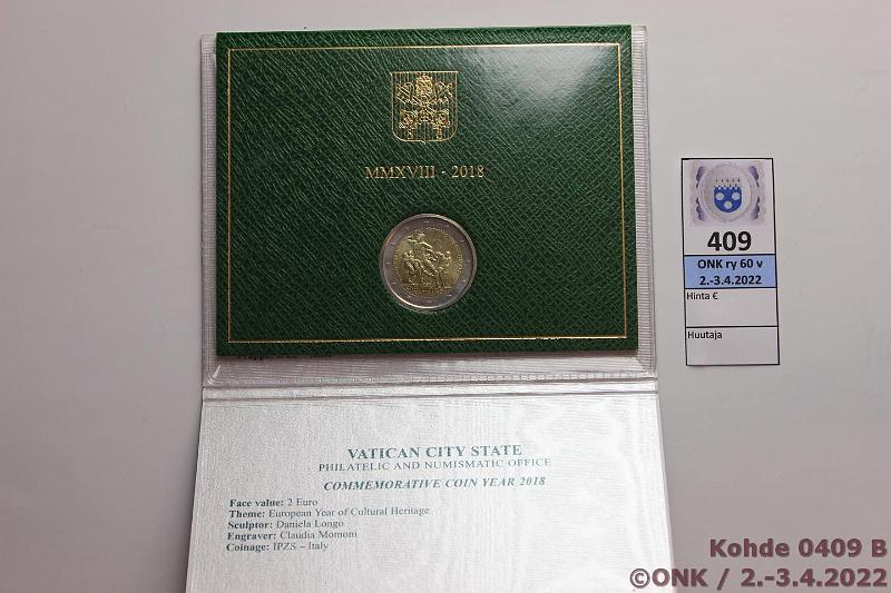 k-0409-b.jpg - Kohde 409 (kuva 2/2), lhthinta: 10 € / myyntihinta: 23 € 2 € erikoislynti 2018 Vatikaani, Euroopan kulttuuriperinnn vuosi, kansio, kunto: 9