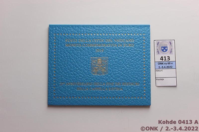 k-0413-a.jpg - Kohde 413 (kuva 1/2), lhthinta: 10 € / myyntihinta: 26 € 2 € erikoislynti 2019 Vatikaani, 25 v Sikstuksen kappelin restauroinnista, kansio, kunto: 9