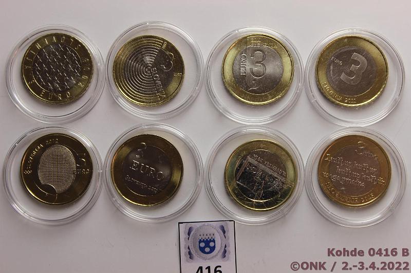 k-0416-b.jpg - Kohde 416 (kuva 2/2), lhthinta: 32 € / ei tarjouksia 3 € 2008-15 (8) Slovenia, 8 erilaista BU kaksimetallirahaa, kaikki v:t, kunto: 9