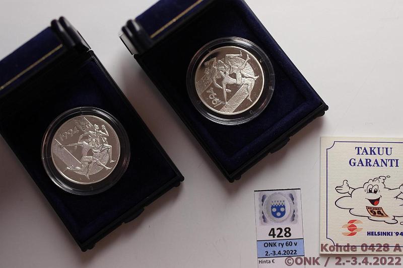 k-0428-a.jpg - Kohde 428, lhthinta: 20 € / myyntihinta: 23 € 100 mk 1994 (2) Ag, Proof, EM, kunto: 10
