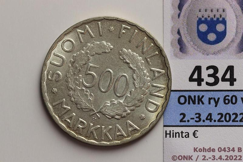 k-0434-b.jpg - Kohde 434 (kuva 2/2), lhthinta: 10 € / myyntihinta: 10 € 500 mk 1952 Ag, pij, kunto: 9