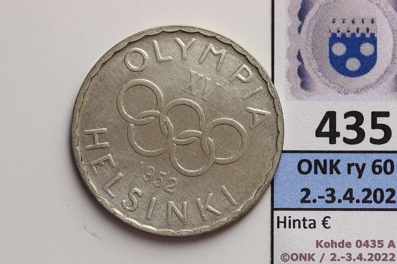 k-0435-a.jpg - Kohde 435 (kuva 1/2), lhthinta: 80 € / ei tarjouksia 500 mk 1952 Ag, SNY 656.2, risu, kunto: 6