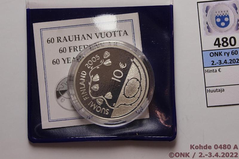 k-0480-a.jpg - Kohde 480, lhthinta: 12 € / myyntihinta: 12 € 10 € 2005 Ag, Proof, 60 rauhan vuotta, kaps., tod, muovitasku, kunto: 10
