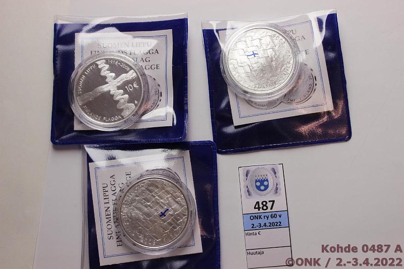 k-0487-a.jpg - Kohde 487, lhthinta: 35 € / myyntihinta: 41 € 10 € 2008 (3) Ag, Proof, Suomen lippu, kaps., tod, muovitaskut, kunto: 10