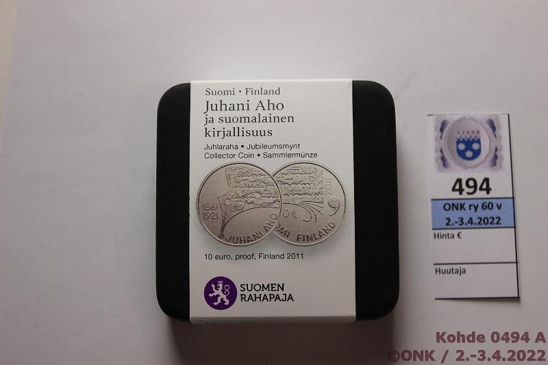 k-0494-a.jpg - Kohde 494, lhthinta: 12 € / myyntihinta: 16 € 10 € 2011 Ag, Proof, Aho, kotelo ja tod, kunto: 10