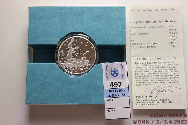 k-0497-b.jpg - Kohde 497 (kuva 2/2), l�ht�hinta: 22 &euro; / myyntihinta: 26 &euro; 20 &euro; 2011 Ag, Proof, It�meri, kapseli pahvikotelossa, kunto: 10