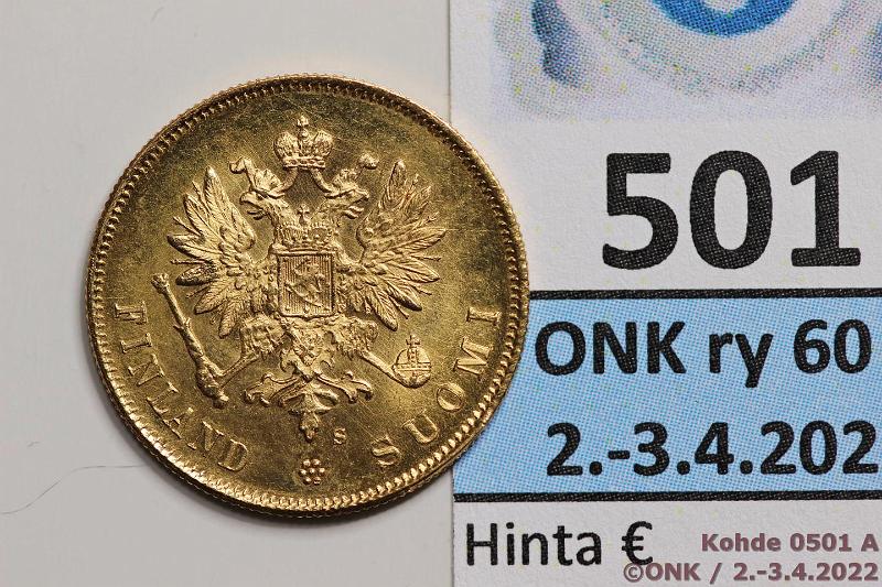 k-0501-a.jpg - Kohde 501 (kuva 1/2), lhthinta: 200 € / myyntihinta: 290 € 10 mk 1913 Au, hnja, kunto: 9