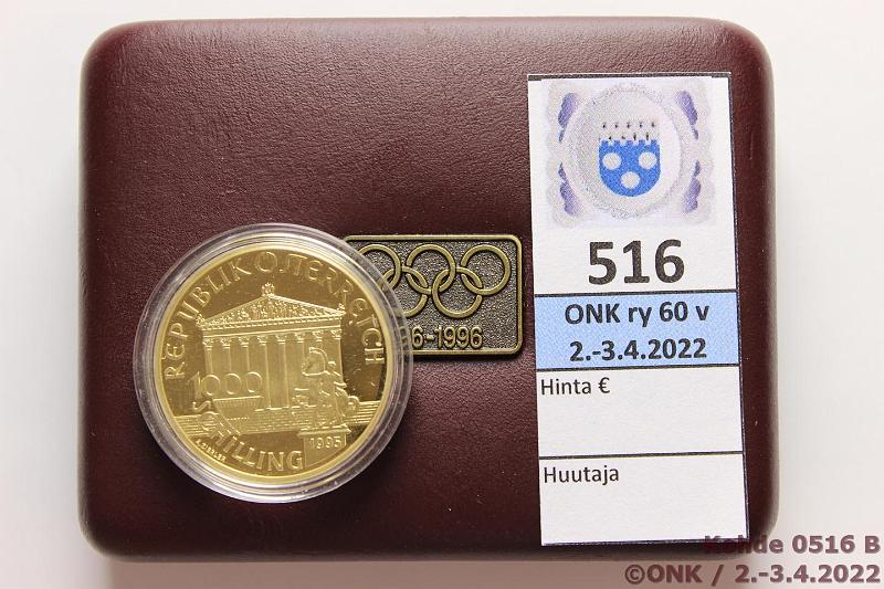 k-0516-b.jpg - Kohde 516 (kuva 2/2), lähtöhinta: 600 € / myyntihinta: 820 € Itävalta 1000 sch 1986 KM#3028 Au, Proof, 16,97g/916, Innsbruck Olympics, kotelo, kunto: 9