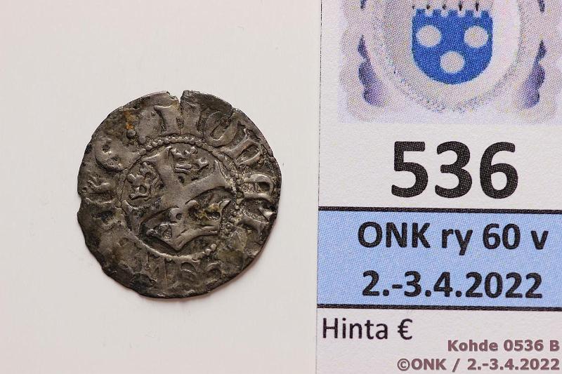 k-0536-b.jpg - Kohde 536 (kuva 2/2), lhthinta: 80 € / myyntihinta: 125 € Aurtua (1364-1389) SNB#263 Ag, Albrekt Mecklenburgilainen, rvja, kunto: 3