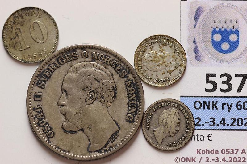 k-0537-a.jpg - Kohde 537 (kuva 1/2), lhthinta: 20 € / ei tarjouksia 1/32 rd - 2 kr (4) 1852-83 KM#681, 742, 755 Ag, 1/32rd 1852, -53; 10 1883; 2k 1876, kunto: 3-6