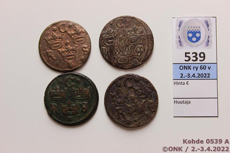 k-0539-a.jpg - Kohde 539 (kuva 1/2), lhthinta: 5 € / myyntihinta: 9 € 1/4 re (4) 1637(2), -38, -41 SM#125, 125, 128 Cu, kunto: 1-3