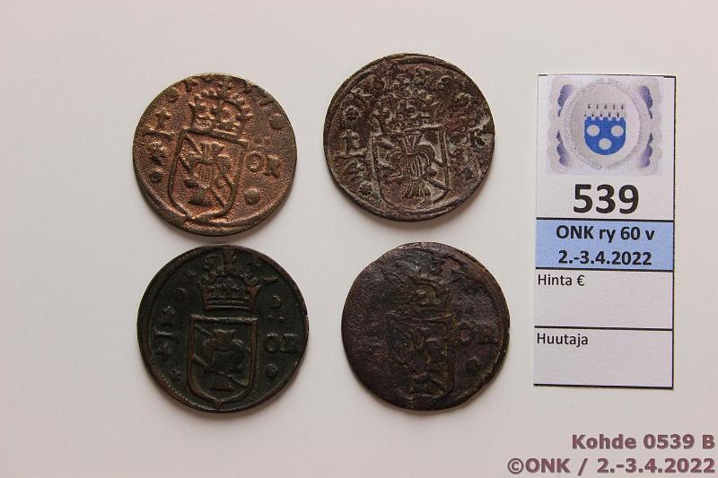 k-0539-b.jpg - Kohde 539 (kuva 2/2), lhthinta: 5 € / myyntihinta: 9 € 1/4 re (4) 1637(2), -38, -41 SM#125, 125, 128 Cu, kunto: 1-3