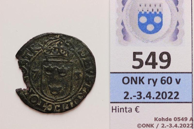 k-0549-a.jpg - Kohde 549 (kuva 1/2), lhthinta: 5 € / myyntihinta: 12 € 2 re 1573 SM#65c Z-R Ag, Juhana III, pala pois, kunto: 3
