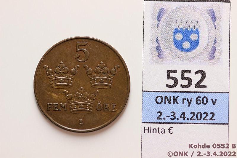 k-0552-b.jpg - Kohde 552 (kuva 2/2), lhthinta: 50 € / myyntihinta: 68 € 5 re 1927 KM#779.2 Br, pieni painos, harvinainen tss kunnossa!, kunto: 7