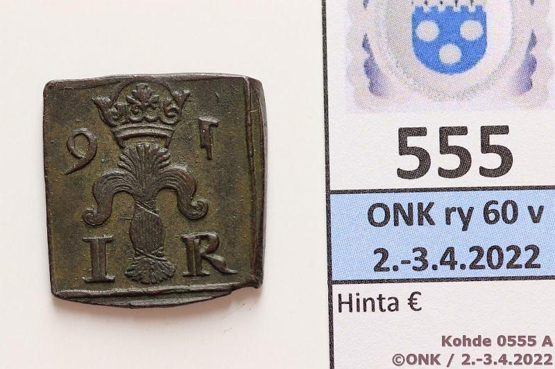 k-0555-a.jpg - Kohde 555 (kuva 1/2), lhthinta: 80 € / myyntihinta: 251 € 8 re 1591 SM#137 Cu, klippinki, Juhana III, erinomainen kunto!, kunto: 7
