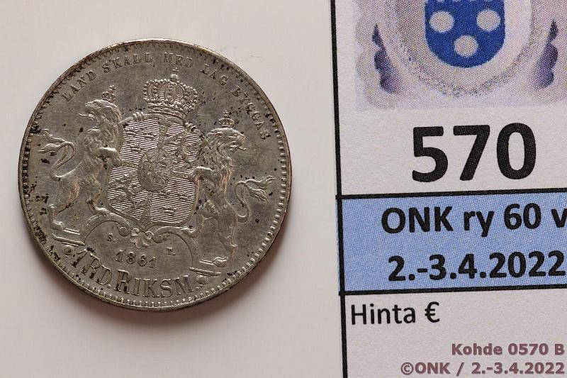 k-0570-b.jpg - Kohde 570 (kuva 2/2), lhthinta: 90 € / myyntihinta: 170 € 1 rd RM 1861 SM#28, KM#708 Ag, prvja, kunto: 7