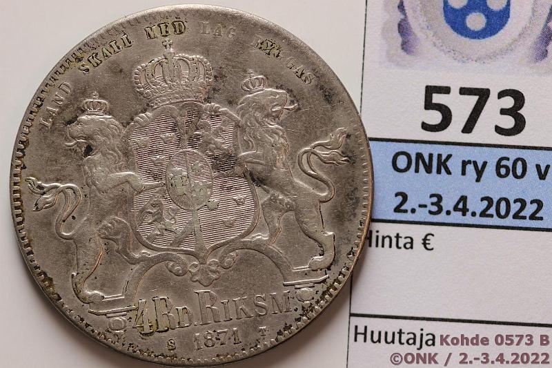k-0573-b.jpg - Kohde 573 (kuva 2/2), lhthinta: 150 € / myyntihinta: 155 € 4 rd RM 1871 KM#711 Ag, kunto: 5