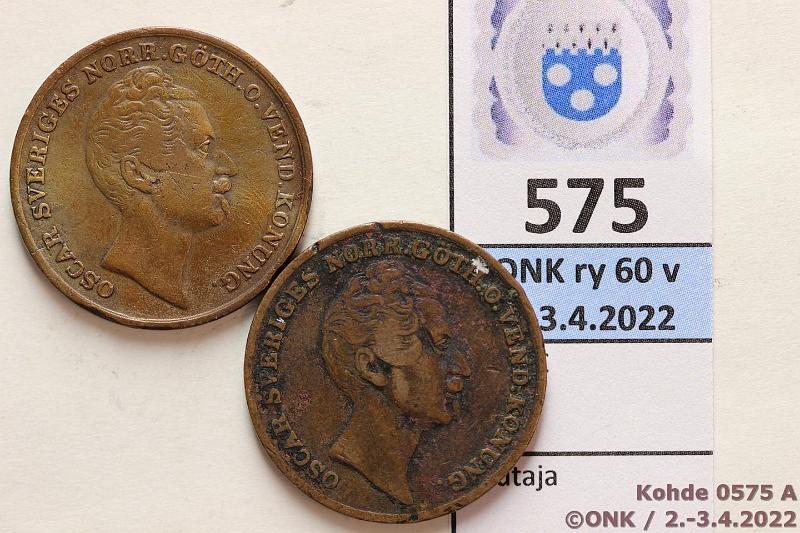 k-0575-a.jpg - Kohde 575 (kuva 1/2), lhthinta: 20 € / myyntihinta: 40 € 1 sk (2) 1851, -52 KM#671 Cu, pienilyntiset vuodet, kunto: 5, 3