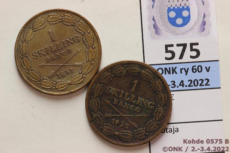 k-0575-b.jpg - Kohde 575 (kuva 2/2), lhthinta: 20 € / myyntihinta: 40 € 1 sk (2) 1851, -52 KM#671 Cu, pienilyntiset vuodet, kunto: 5, 3