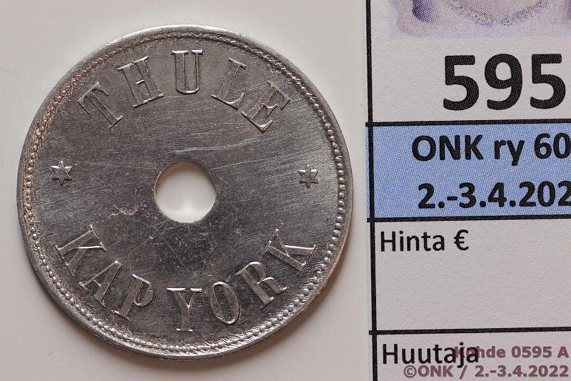 k-0595-a.jpg - Kohde 595 (kuva 1/2), lhthinta: 200 € / myyntihinta: 200 € Grnlanti 5 kr 1932 KM#Tn9 Al, Thule-Kap York, hn, ij, harvinainen, lyntimr 500 kpl!, kunto: 8