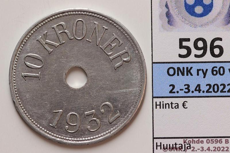 k-0596-b.jpg - Kohde 596 (kuva 2/2), lhthinta: 200 € / myyntihinta: 200 € Grnlanti 10 kr 1932 KM#Tn10 Al, Thule-Kap York, hnja, harvinainen, lyntimr 500 kpl!, kunto: 7