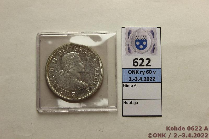 k-0622-a.jpg - Kohde 622 (kuva 1/2), lhthinta: 10 € / myyntihinta: 10 € Kanada 1 $ 1964 KM#58 Ag, 23,38g/800, patinaa, kunto: 8