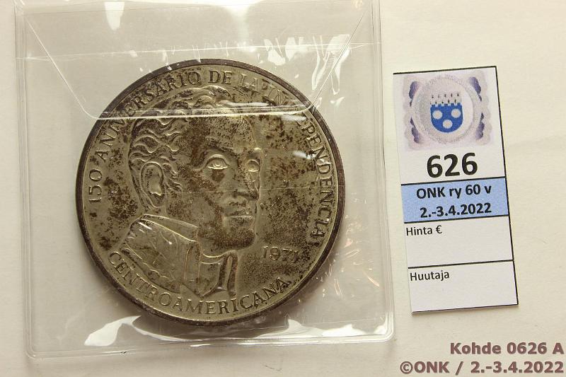 k-0626-a.jpg - Kohde 626 (kuva 1/2), lhthinta: 40 € / myyntihinta: 72 € Panama 20 balboa 1971 KM#29 Ag, 129,6g/925, Central American Independence 150v, patinaa, prv, kunto: 8