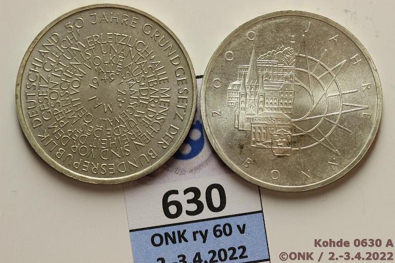k-0630-a.jpg - Kohde 630 (kuva 1/2), lhthinta: 15 € / myyntihinta: 15 € Saksa 10 mk (2) 1989, -99 KM#172, 196 Ag, 15,5g/625 + 15,5g/925. 2000 Years Bonn, Anniversary of Constitution, kunto: 9