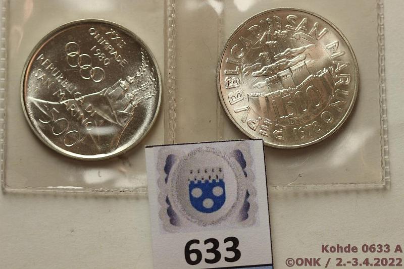 k-0633-a.jpg - Kohde 633, lhthinta: 15 € / myyntihinta: 18 € San Marino 500 lire (2) 1978, -80 KM#84, 110 Ag, 2x11g/835, Stone mason, Boxing, kunto: 9