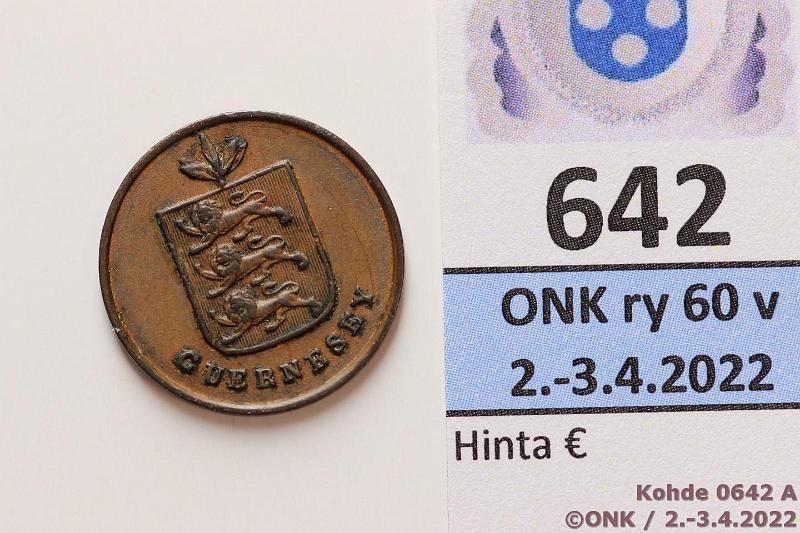 k-0642-a.jpg - Kohde 642 (kuva 1/2), lhthinta: 5 € / myyntihinta: 5 € Guernsey 1 double 1830 KM#1, kunto: 7