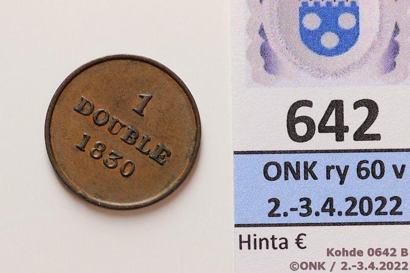 k-0642-b.jpg - Kohde 642 (kuva 2/2), lhthinta: 5 € / myyntihinta: 5 € Guernsey 1 double 1830 KM#1, kunto: 7