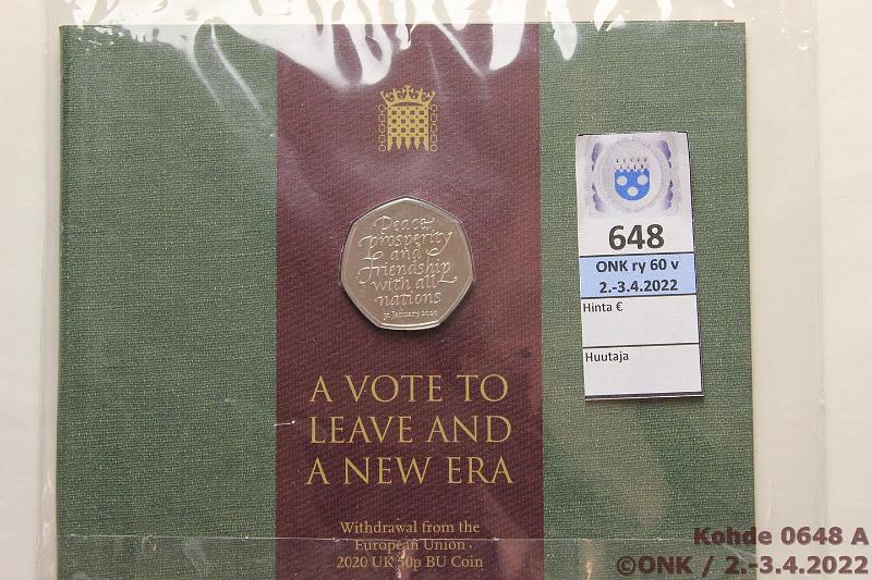 k-0648-a.jpg - Kohde 648 (kuva 1/2), lhthinta: 30 € / ei tarjouksia UK 50 p 2020 SP#H72 CuNi, BU, Brexit, kansiossa, kunto: 10
