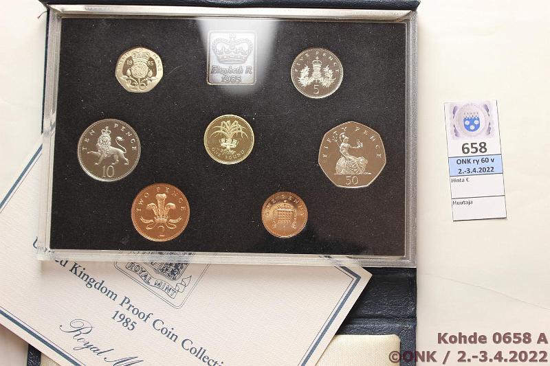 k-0658-a.jpg - Kohde 658, lhthinta: 15 € / myyntihinta: 15 € UK 1 p - 1  (7) 1985 Rahasarja, Proof. Kasetti kansiossa ja tod, kunto: 10
