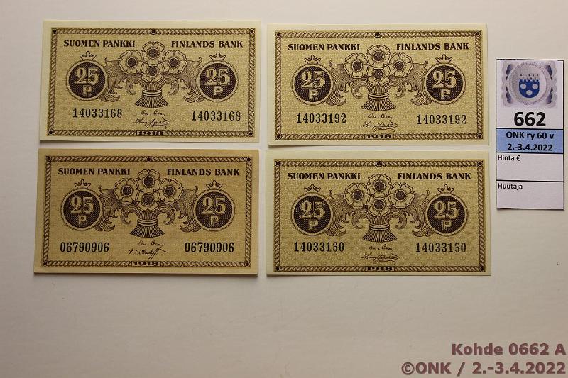 k-0662-a.jpg - Kohde 662 (kuva 1/2), lhthinta: 12 € / myyntihinta: 12 € 25 p (4) 1918 SNY 103 COL-The, COL-His(3), yhdess osin vajaa sarjanron painatus, kunto: 8-10