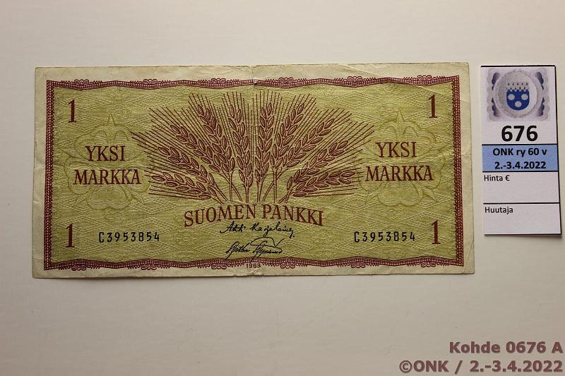 k-0676-a.jpg - Kohde 676 (kuva 1/2), lhthinta: 5 € / myyntihinta: 5 € 1 mk 1963 SNY 114.1.1 C3953854 KA I-AAs, 12mm rep, kunto: 3