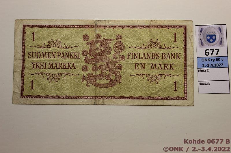 k-0677-b.jpg - Kohde 677 (kuva 2/2), lhthinta: 20 € / myyntihinta: 20 € 1 mk 1963 SNY 114.1.2 A3358080 LEI-Sac, hyvin harv ak-pari (W), kunto: 3