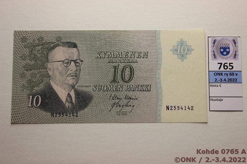k-0765-a.jpg - Kohde 765, lhthinta: 20 € / ei tarjouksia 10 mk 1963 SNY 146.1.1 N2554142 WAR-Eng, vl 1, kunto: 7