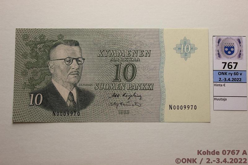 k-0767-a.jpg - Kohde 767, lhthinta: 25 € / myyntihinta: 37 € 10 mk 1963 SNY 146.1.1 N0009970 KA I-Tr, vl 1, kunto: 9