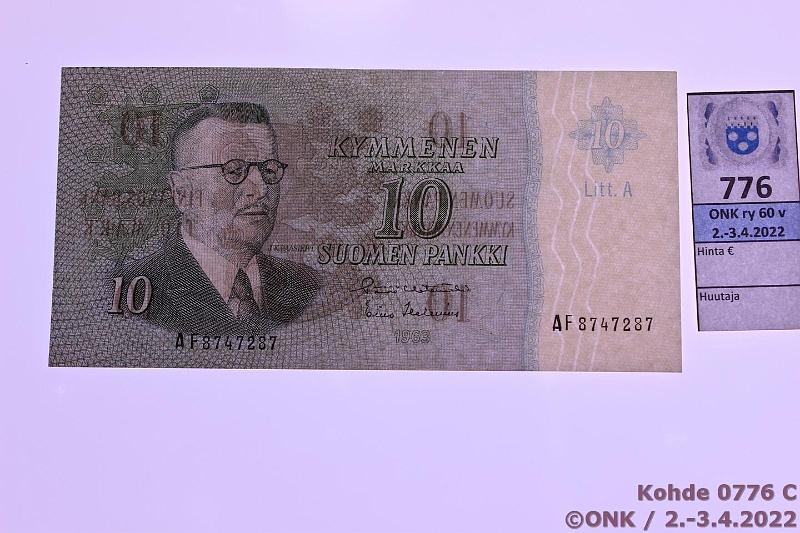 k-0776-c.jpg - Kohde 776 (kuva 3/3), lhthinta: 5 € / myyntihinta: 9 € 10 mk 1963 LA SNY 146.4.1 AF8747287 HET-Hes vl 1, pintaeloa, kevyt kulmataite, kunto: 7
