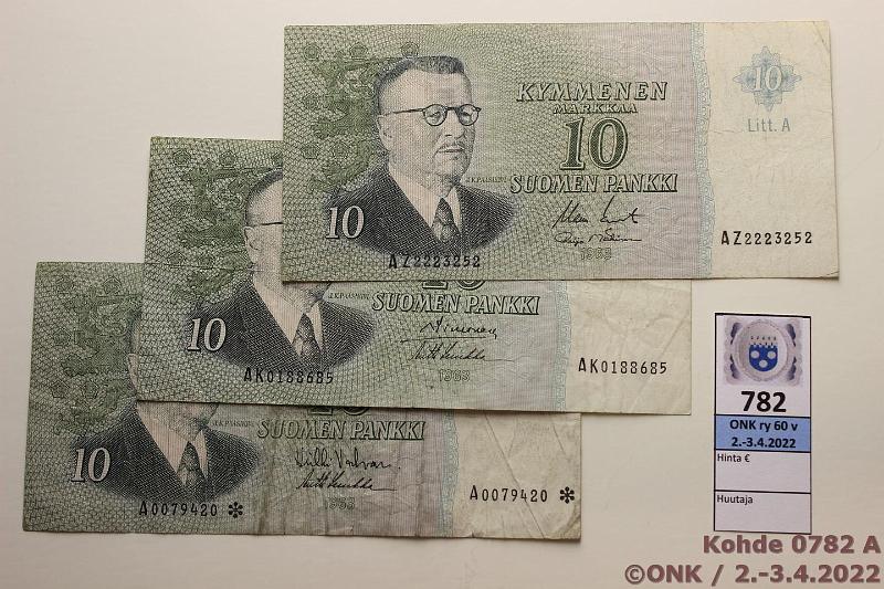 k-0782-a.jpg - Kohde 782, lhthinta: 10 € / myyntihinta: 10 € 10 mk 1963 LA, LA A* (3) SNY 146.4.1+146.5.1 AZ..KO II-M1, AK..SIM-Luu, A0079420* VAL-Luu, prep, korvaava, kunto: 3