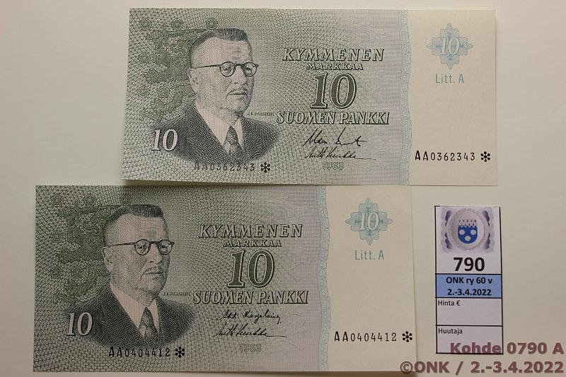 k-0790-a.jpg - Kohde 790, lhthinta: 30 € / ei tarjouksia 10 mk 1963 LA AA* (2) SNY 146.9 AA*..KA I-Luu(pintaeloa), KO II-Luu, korvaavia, kunto: 9